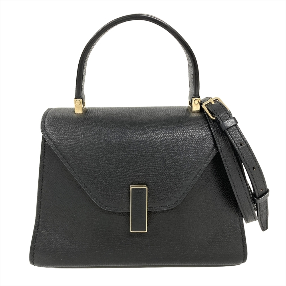 Valextra Mini Iside Shoulder Bag, Calfskin, Black with Gold Hardware, Women's
